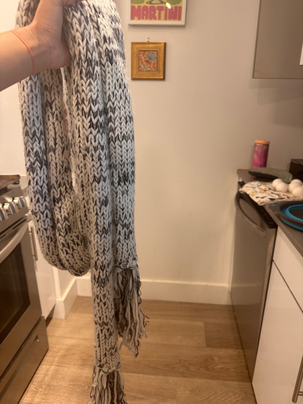 MICHAEL Michael Kors Ivory and Charcoal Knit Fringe Scarf